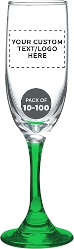 DISCOUNT PROMOS Juego de 100 copas de champán personalizadas Premiere de 6.25 onzas, paquete a granel personalizado, elegante vaso para bodas