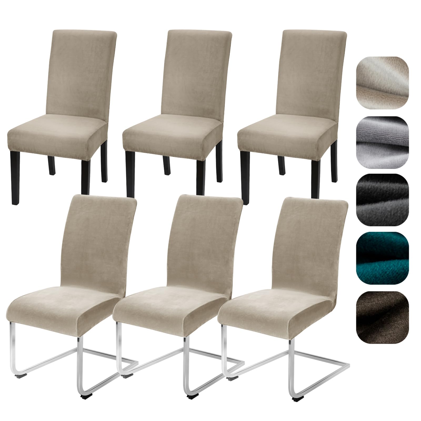 Alishomtll Dining Chair Covers Set of 6 Stretch Velvet Chair Covers for Dining Chairs Elastic Removable Chair Slipcovers Reusable Washable Chair Protector for Hotel Banquet Ceremony (Champagne