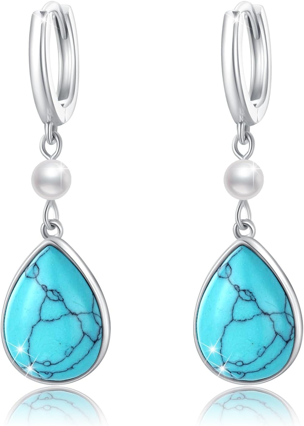 Turquoise Dangle Earrings, Rectangle Turquoise Leverback Earrings S925 Sterling Silver Gemstone Earrings Jewelry for Women