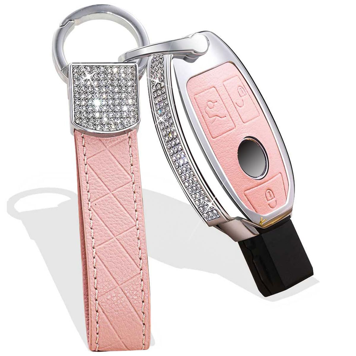 Bling Crystal Leather Key Fob Sleeve Chain Compatible for Mercedes Benz