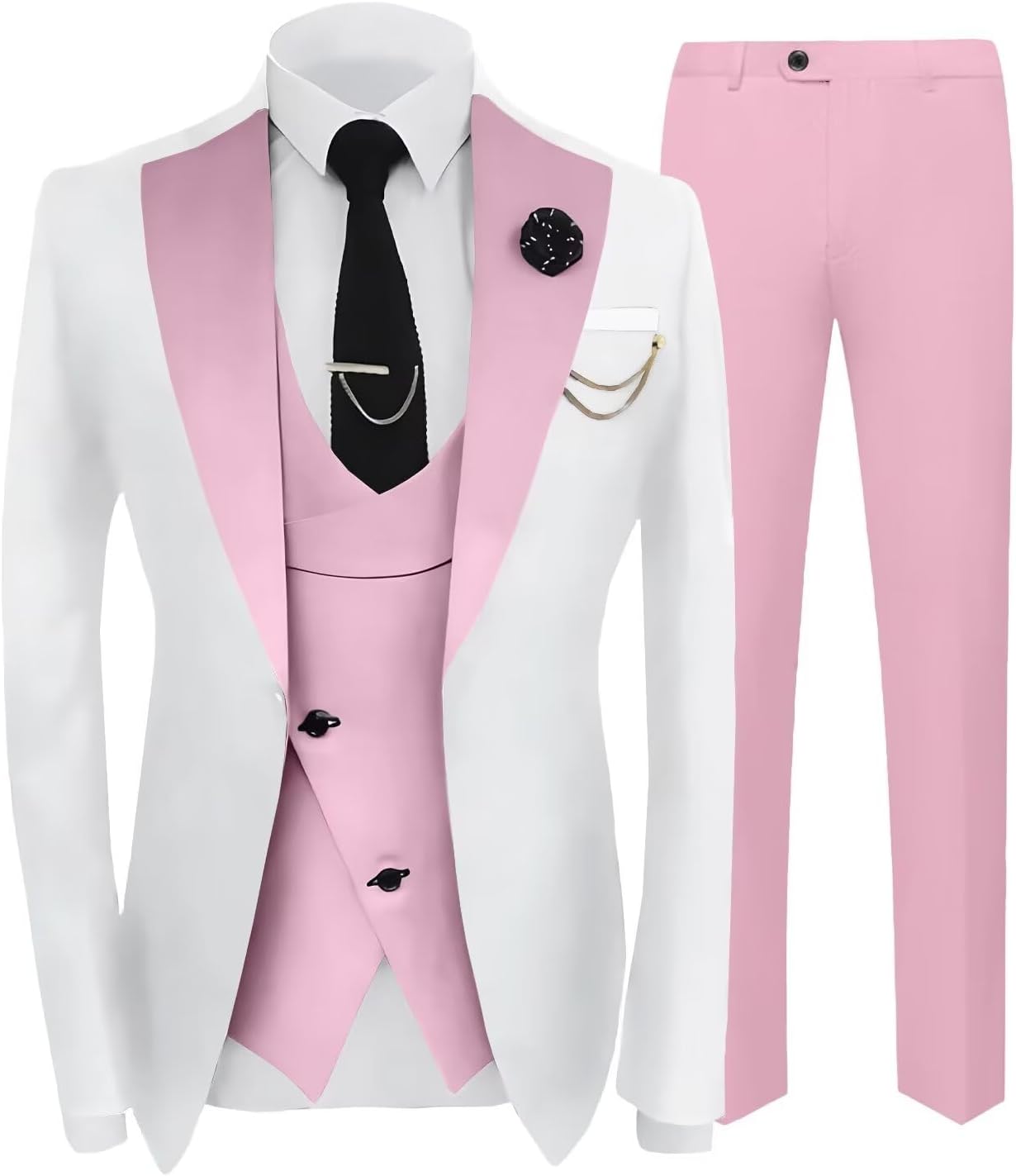Mens Suit Formal 3 Piece Tuxedo Slim Fit Set Jacket Blazer Vest Pants for Groomsmen Wedding Prom Party