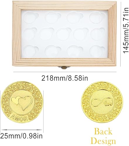 Miniatura 7 de TINGKU Monedas de unidad de boda inglesa Monedas de oro católicas, Arras de Boda Catolica Decoracion Para Bodas con caja de regalo acrílica de madera