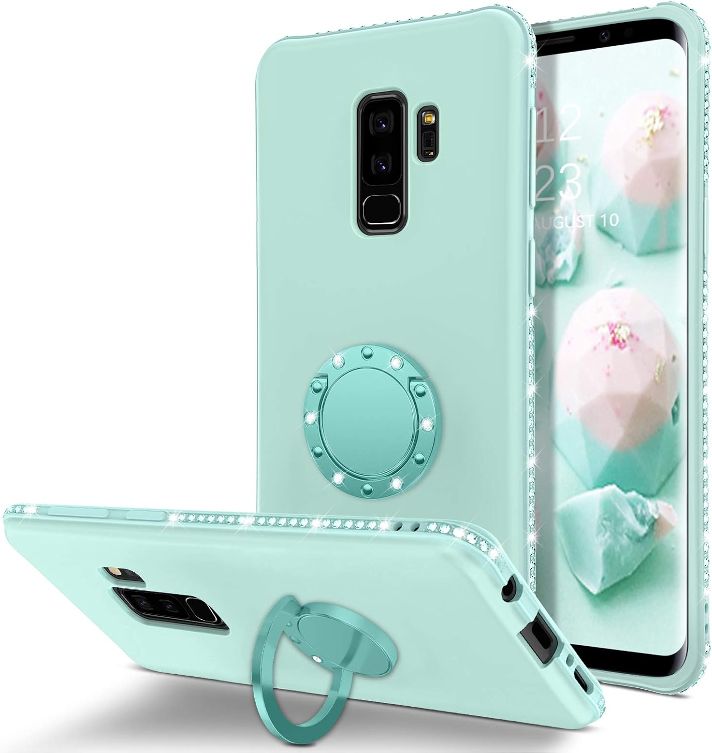 BENTOBEN Samsung Galaxy S9 Plus Case, Slim Silicone Soft Rubber with 360° Ring Holder Kickstand Shockproof Bumper Protective Stylish Cases Cover for Samsung Galaxy S9+ Plus 6.2" (2018), Mint Green