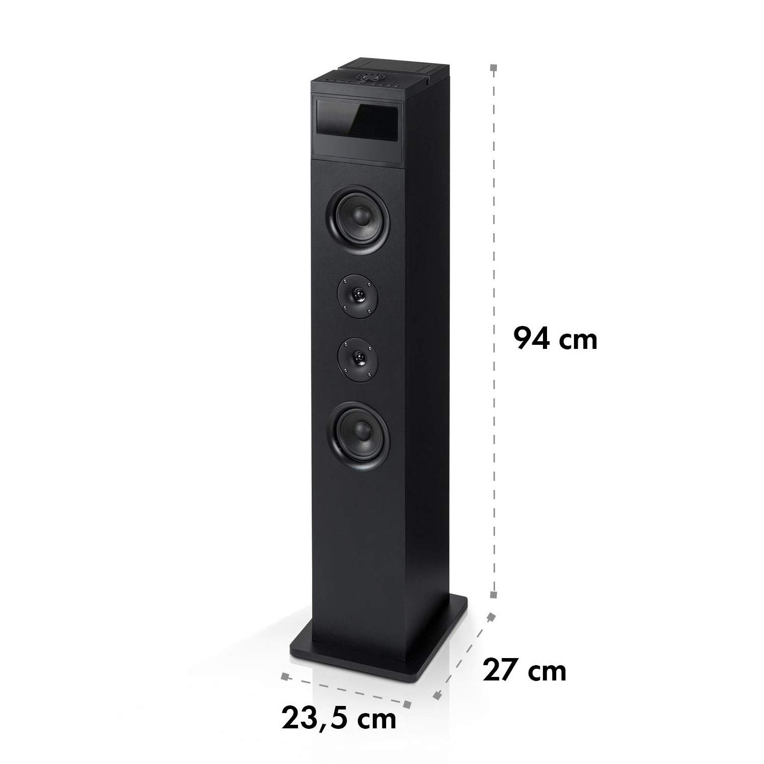 AUNA Karaboom 100 - système d'enceintes 2.1, Enceinte Tour, Enceinte 2.1, 120W Max, Bluetooth, Port USB 2 en 1, MP3, AUX-in, Support Tablette, Noir