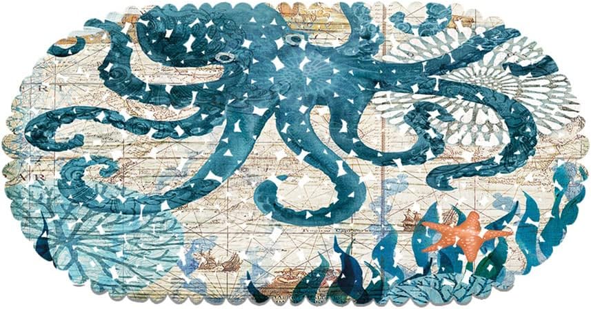 MOLFUJ Non Slip Octopus Bathtub Mat with Suction Cups, Oval Pebble Shower Mat for Baby Tub,Safety Vinyl Anti-Skid Decoration Bath Mat, Coastal Ocean Beach Nautical Themed Decor Bathroom Accessories