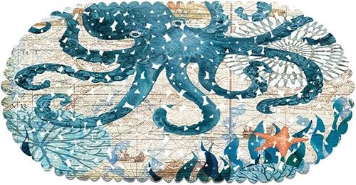 Miniatura 8 de MOLFUJ Tapete antideslizante para tina de tortuga marina con ventosas, tapete de ducha ovalado de guijarros para bañera, vinilo de seguridad