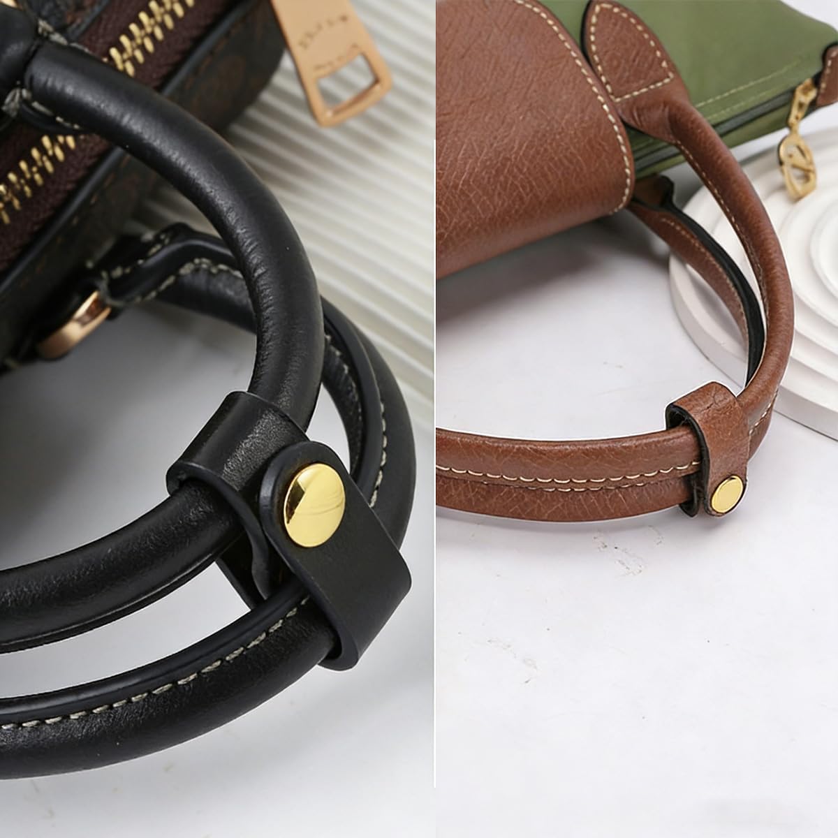8 Pcs PU Leather Handbag Strap Shortener Protector for Top Handle Keeper | Snap-button dual-side clasp, sturdy, compact & lightweight, tightens straps for better carry, fits home, office & travel.
