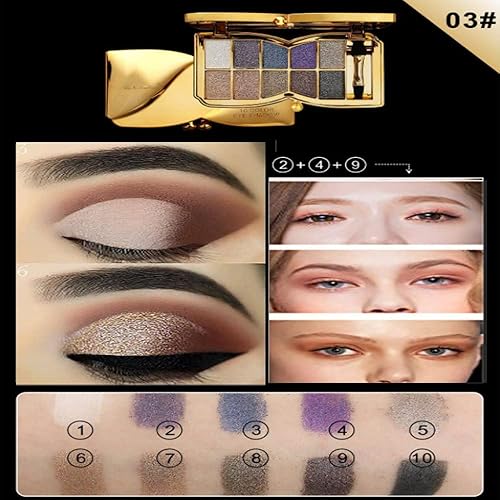 Miniatura 18 de Paleta de sombras de ojos doradas brillantes – 10 colores brillantes sombra de ojos purpurina altamente pigmentada, de larga duración, impermeable