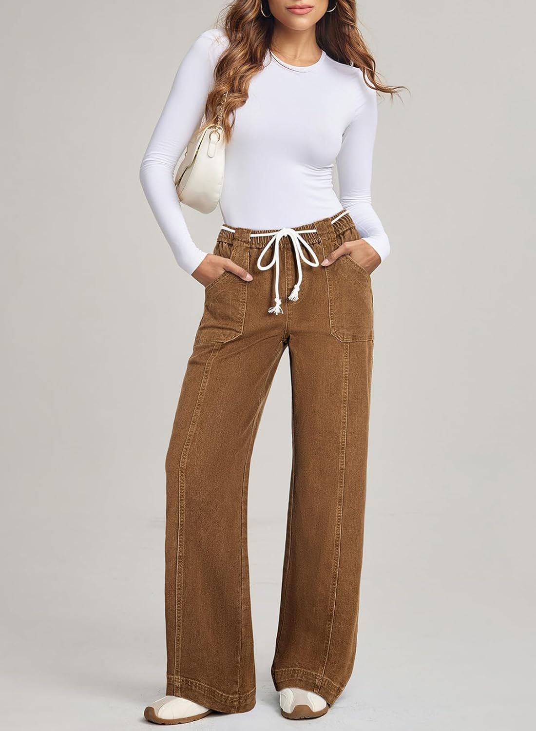 Astylish Jeans for Women Wide Leg Drawstring High Waisted Stretchy Straight Leg Jean Trendy 2025 Denim Pants - Image 6