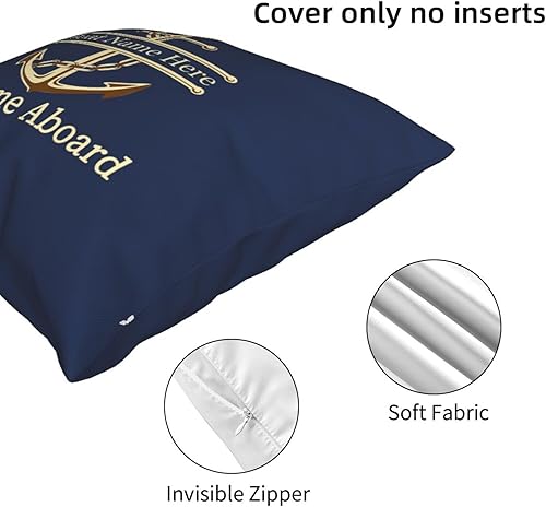 Miniatura 2 de Funda de almohada náutica personalizada con nombre de brújula, funda de almohada lumbar azul marino y decoración de arte de barco, funda de cojín