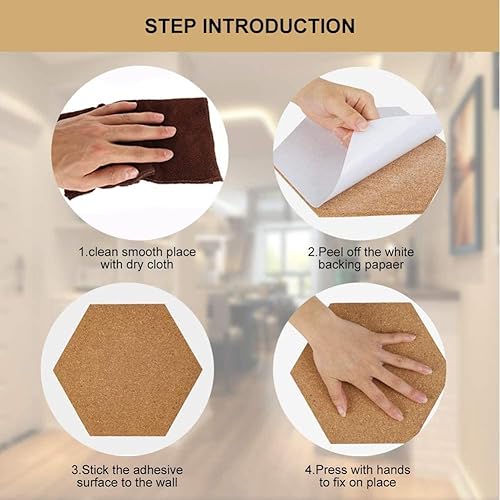 Miniatura 6 de Azulejos hexagonales de corcho autoadhesivos, paquete de 8 tableros de corchos pequeños para pared, tableros de notas de 8 x 7 pulgadas, 35