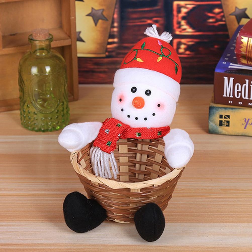 Qxiao Christmas Candy Storage Basket Snowman Candy Bowl Dish Christmas Sugar Container Candy Basket Decoration Snowman Storage Basket Desktop Candy Snack Box