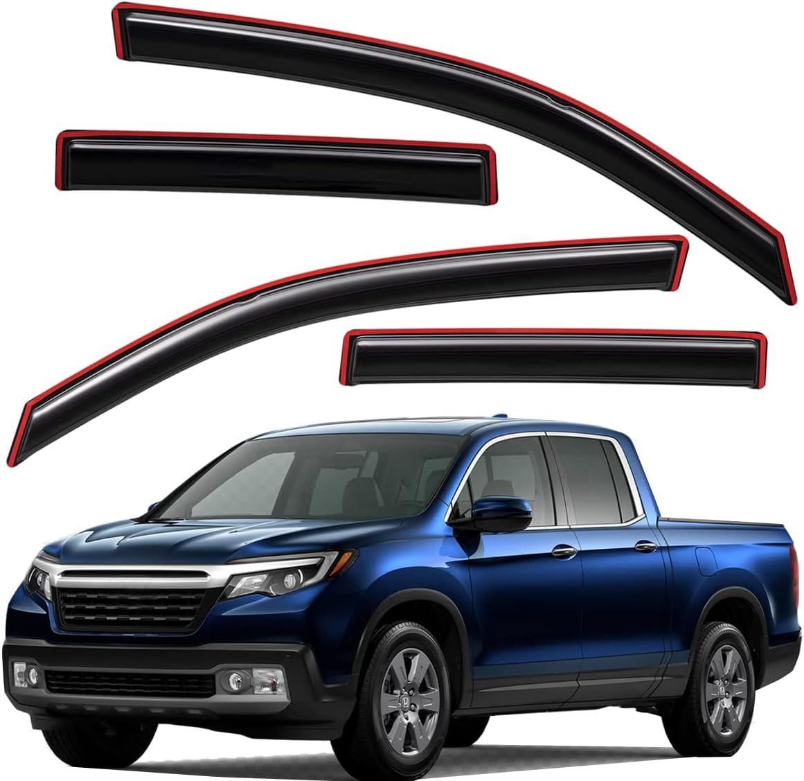 Lightronic WV194276 in-Channel Side Window Deflectors & Visors Rain Guards, Dark Smoke, 4-Pieces Set, Fits 2017-2024 Honda Ridgeline, Crew Cab Pickup, Truck Exterior Accessories