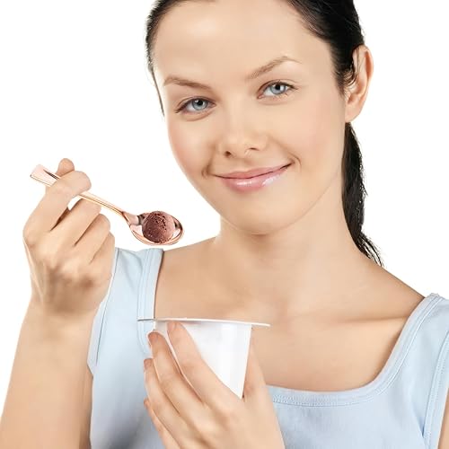 Miniatura 2 de YARNOW 24 mini cucharas de oro rosa desechables de plástico para postres para fiestas, batidos, mini cucharas de degustación para frascos y uso