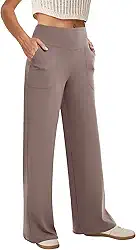 Calça feminina de perna larga para ioga de cintura alta com bolsos, vestido elástico solto para trabalho, moletom casual