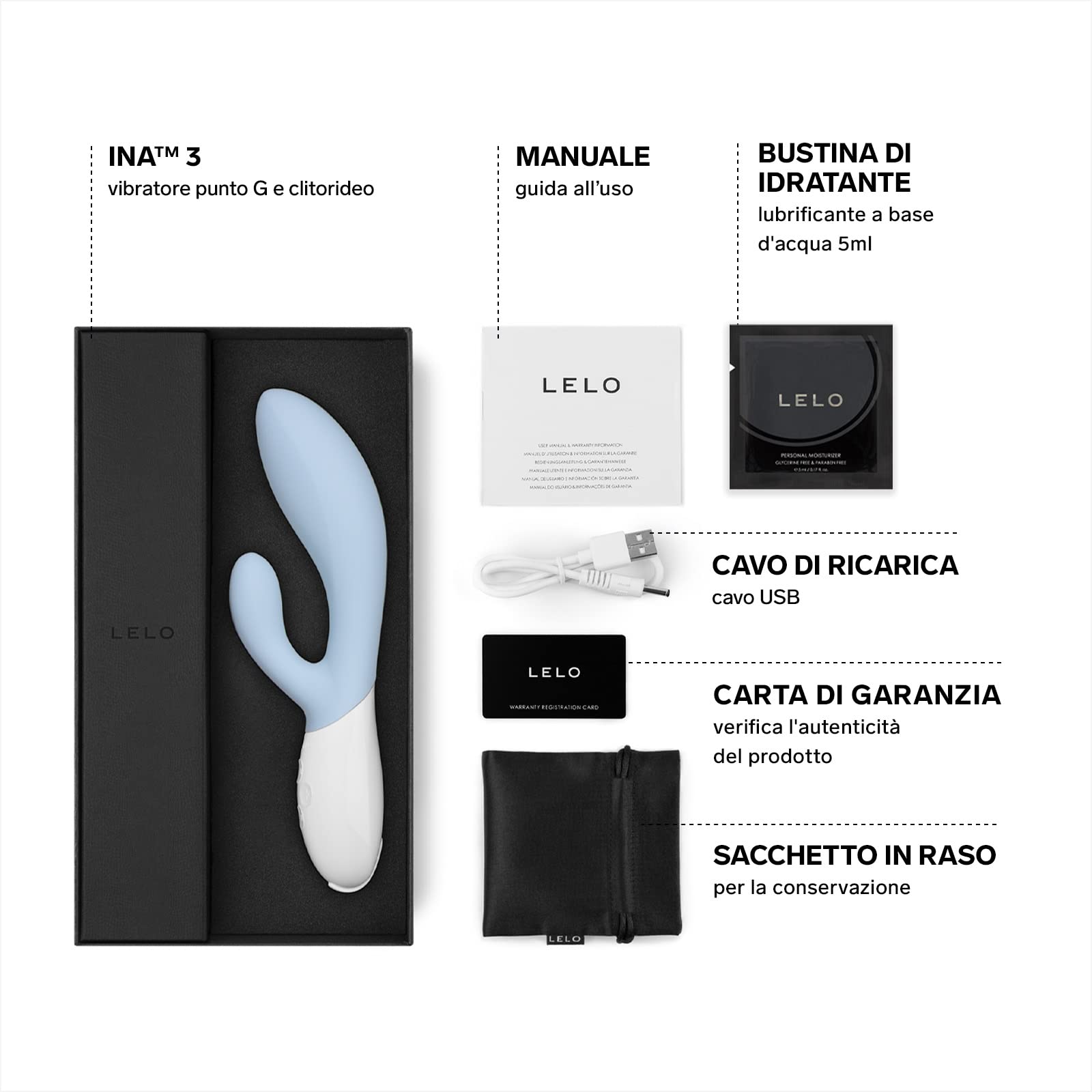 LELO INA 3 Vibratore Donna Rabbit con 10 Modalità di Vibrazione, Sex toy con Stimolatore Clitorideo Femminile, Vibratori Donna, Sex Toys Impermeabili, Vibratori Clitoride Donna, Seafoam