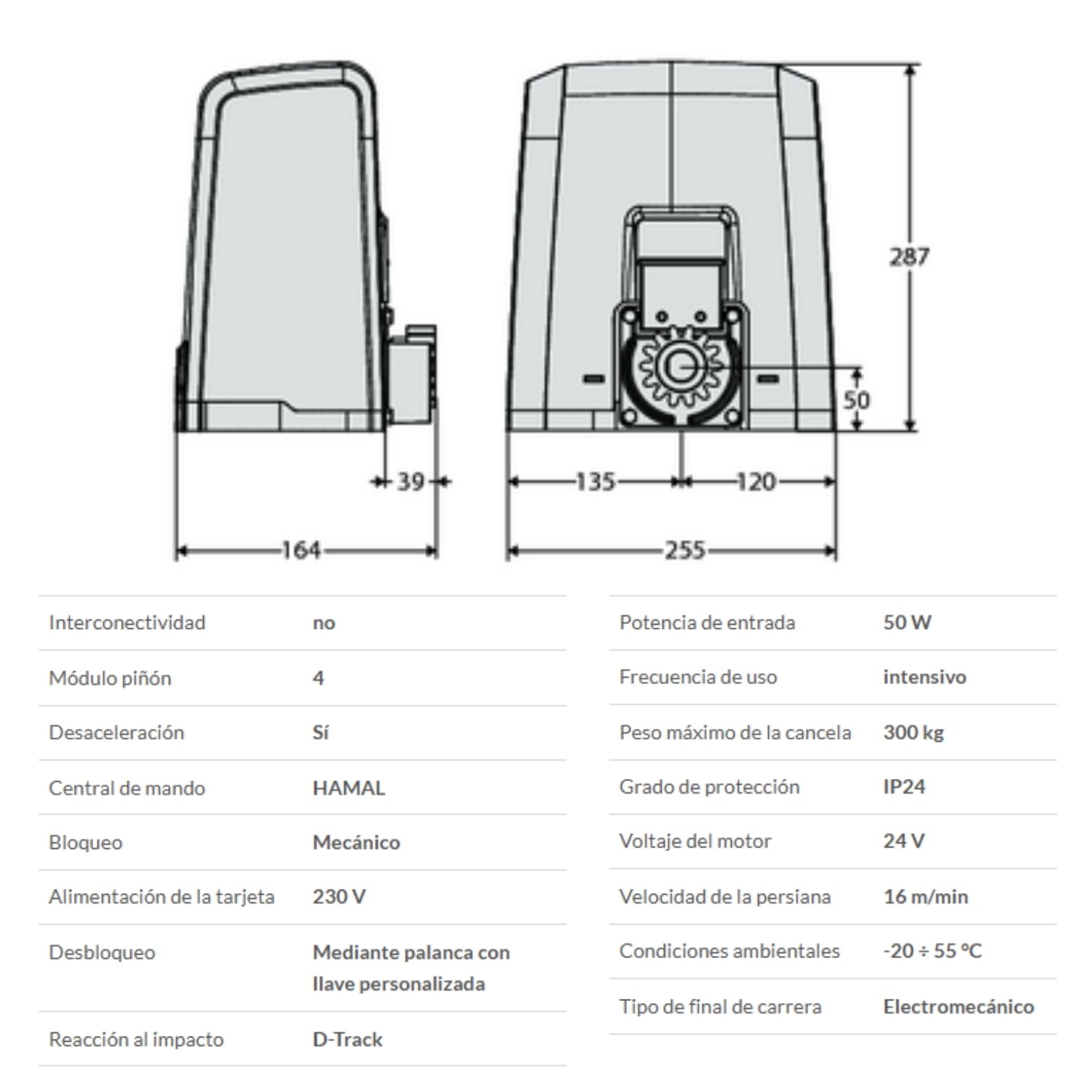 Deimos BT A400 24 V B F T moteur opérateur pour portail coulissant, poids 400 kg 2611583