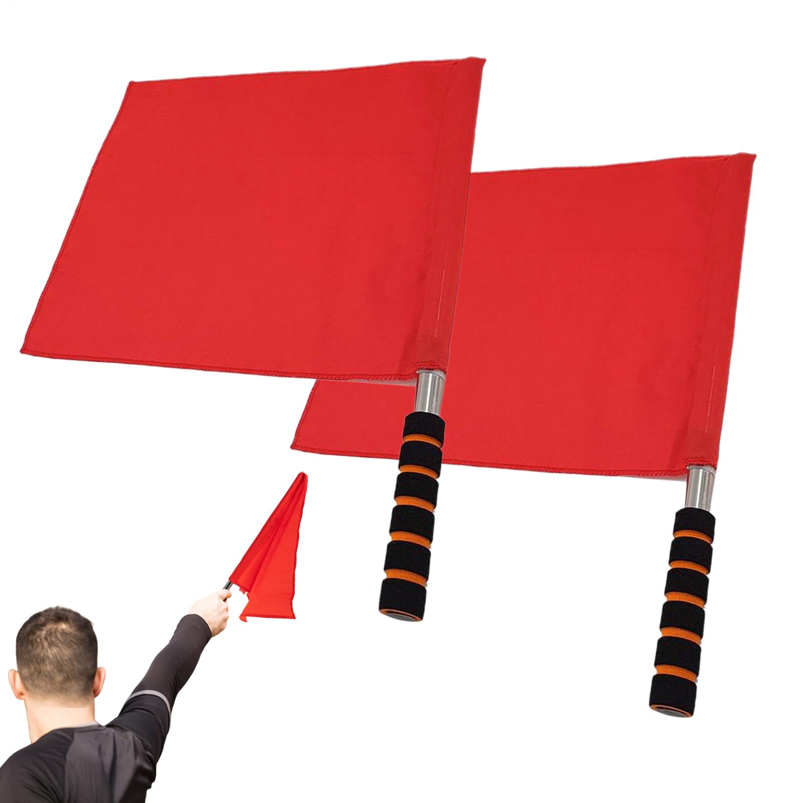 2 Bandiere per Arbitro di Calcio, Bandiera Rossa per Arbitro in Acciaio, Bandiere guardalinee per arbitri e assistenti, Bandiera Portatile per Eventi su Pista e Campo, Partite Sportive