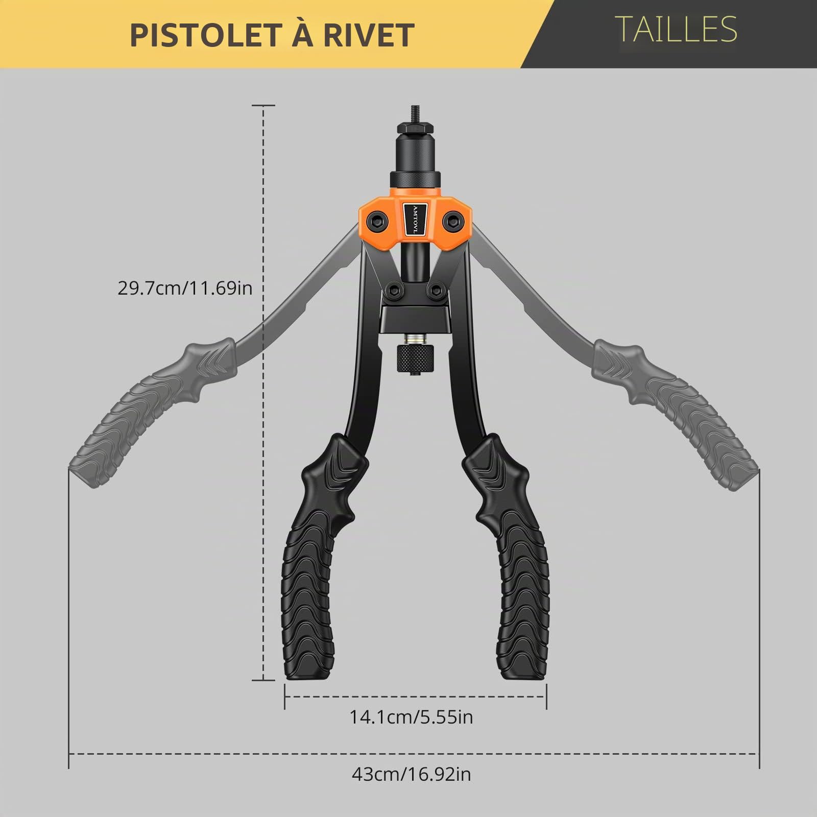 AMTOVL Pince à Riveter Écrou 13” Pince à Insert Fileté Ecrou a Sertir M3 M4 M5 M6 M8 M10 Pinces à Rivets Inserts Écrous en Acier au Carbone avec clé