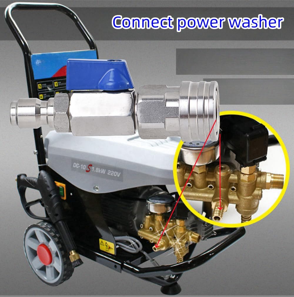 High Pressure Washer Ball Valve Kit - Stainless Steel Ball Valve，3/8" Quick Connect Fittings, 4500 PSI Power Washer Hose Accessories
