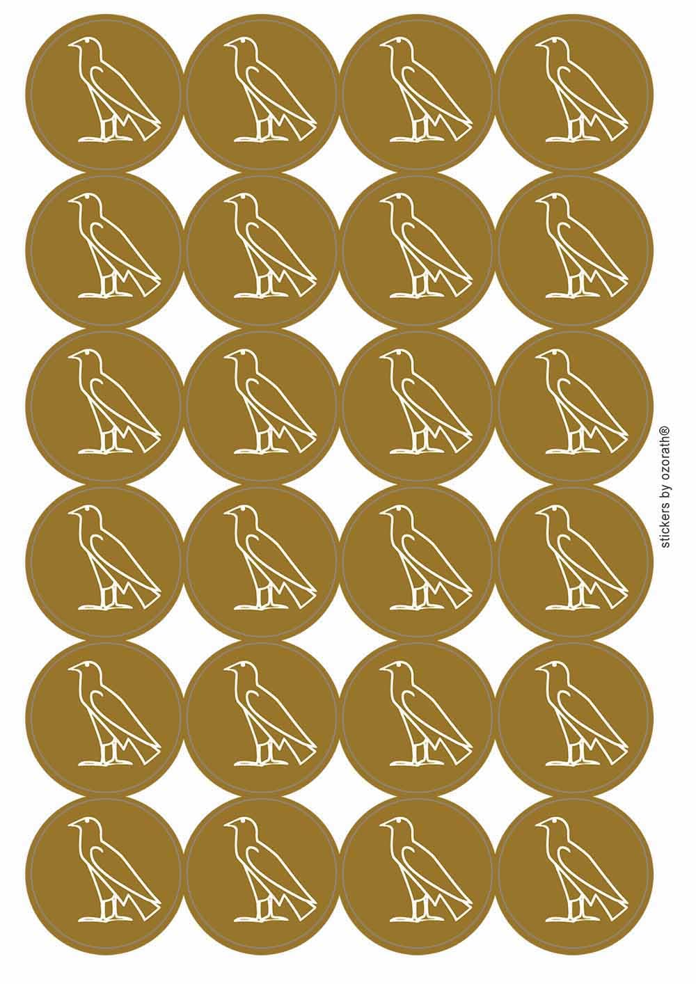 Ozorath Multicolor Egyptian Bird Ibis Hieroglyph Circular Matt Paper Stickers A4 Sheet Of 24 (Each Sticker Is 45Mm Diameter)