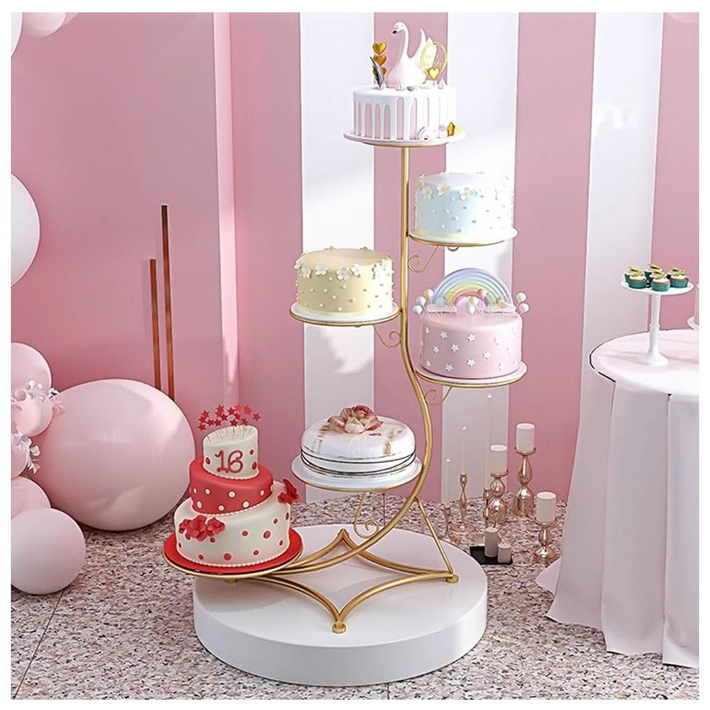exproyzk Soporte de Metal para Tartas Soporte para Tartas de Boda con bandejas de Malla, Soporte de exhibición de postres y Cupcakes de Varias Capas, con Enredadera de Flores(Gold,6-Tier)