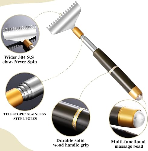 Miniatura 3 de Aznrszy Rascador de espalda con 2 cabezas reemplazables, masajeador de manos y cabeza con garras anchas de acero inoxidablemango