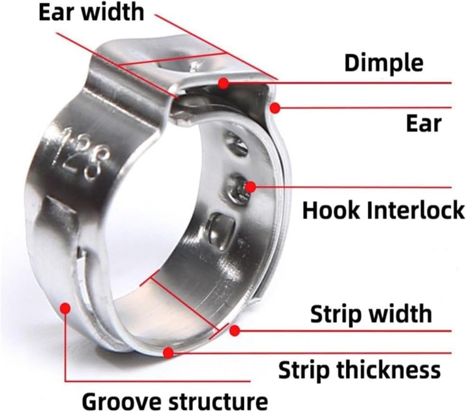 Hose Clamps,Pipe Clam,Hose Clamp, Stainless Steel 304 Single Ear Hose Clamps Assortment Kit Single(12.8-15.3mm)