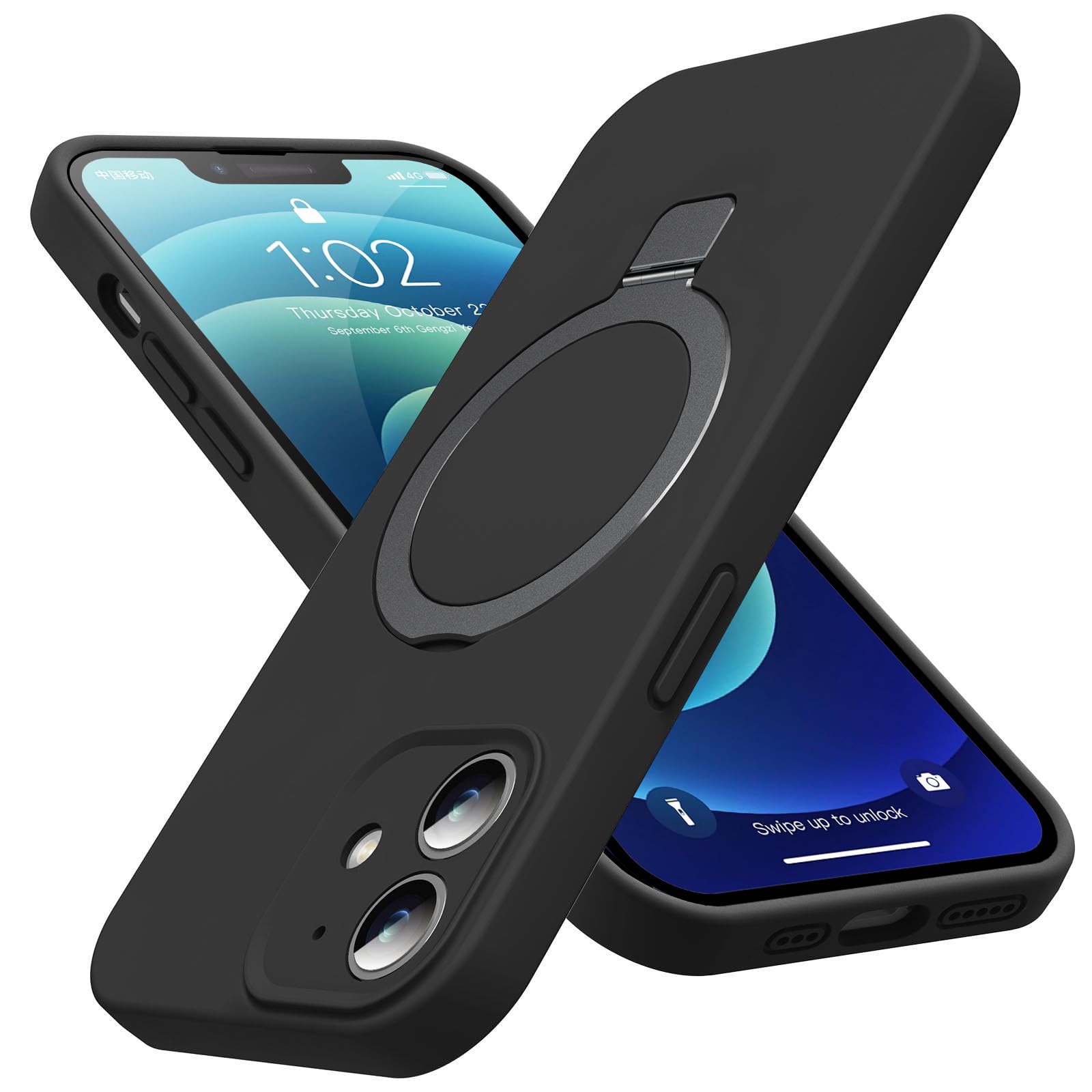 Eligo for iPhone 12 Case, Compatible with MagSafe, with Magnetic Invisible Stand,【Shockproof Military-Grade Protection】Soft Silicone Phone Cover with Kickstand for Apple 12 (Black)