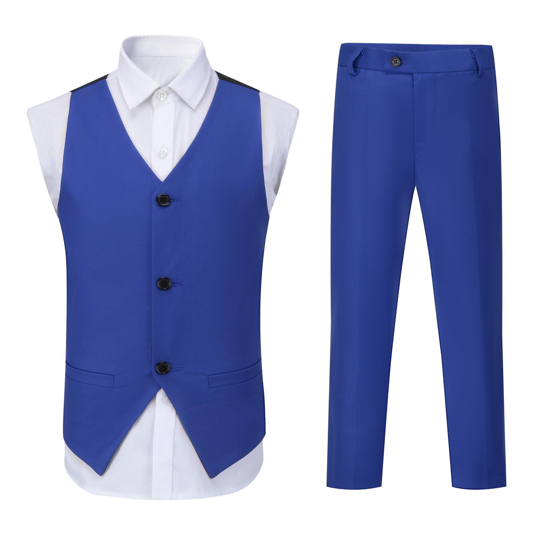 Sliktaa Completo da ragazzo in 3 pezzi con colletto con risvolto con un bottone, per matrimoni, feste di compleanno, balli studenteschi, vestito da spettacolo, blazer e pantaloni multicolore, Blu, 16