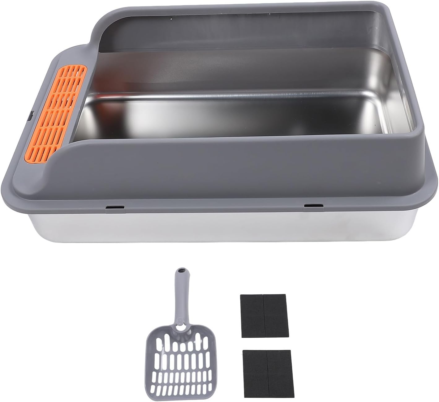 YolieraArtStainless Steel Cat Litter Box, Large Anti Splashing Kitty Litter Tray, Top Entry Design with Pedal Filter, Light Grey, Prevents Litter Suitable for Multiple Indoor Cats (Dark Grey)