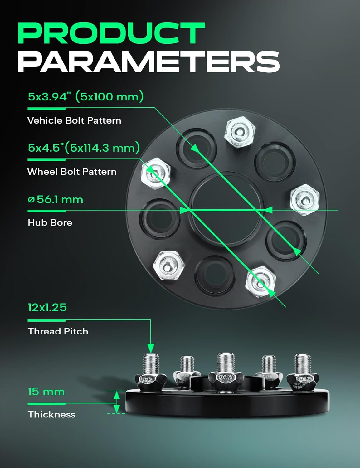 YHTAUTO 5x100 to 5x114.3 Hub Centric Wheel Adapters 15mm Compatible with Outback, Forester, Impreza, Legacy, Baja, BRZ, 9-2X, 86, Tire Spacers M12x1.25 Studs, 56.1mm Hub Bore 5 Lug 4PCS Wheel Spacers
