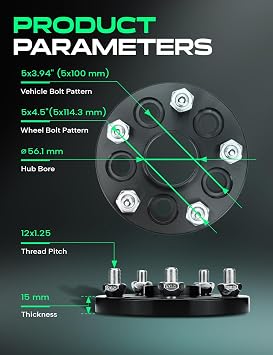 YHTAUTO 5x100 to 5x114.3 Hub Centric Wheel Adapters 15mm for Toyota