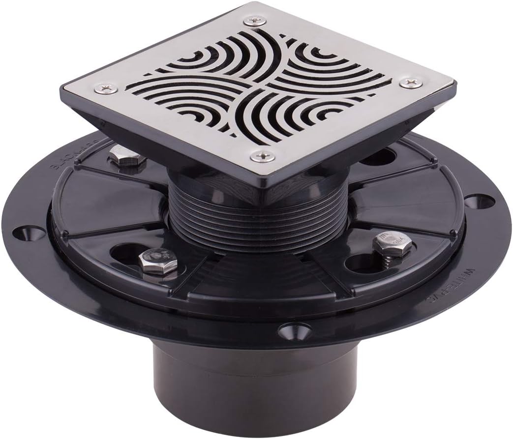 Square Plastic ABS Shower Drain for Low Profile Shower Pan SS 304 Grating Brushed Surface (Decoswirl)