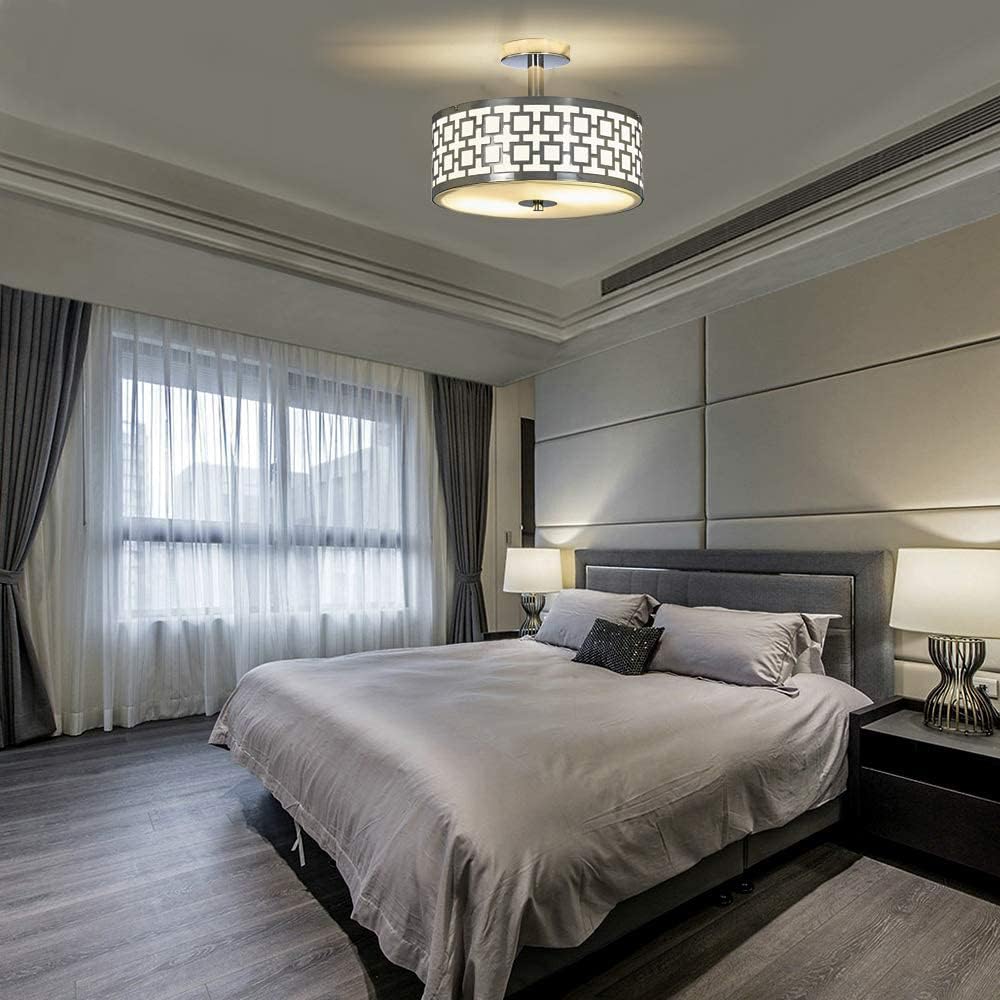 🔥 Flаѕh Sаlе SOTTAE Modern Semi Flush Mount Light Fixture Drum Ceiling Light,Glass Diffuser Flush Mount Bedroom Ceiling Lights,Ceiling Lamp for Living Room Kitchen Hallway,Chrome Finish 2-Light 12 Inch
