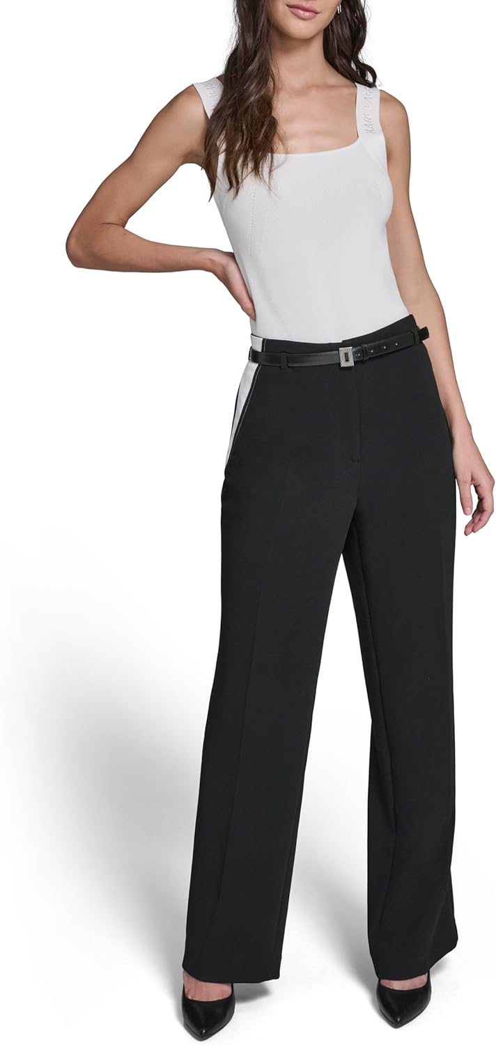 Karl Lagerfeld Women's Belted Pant with Contrast Design