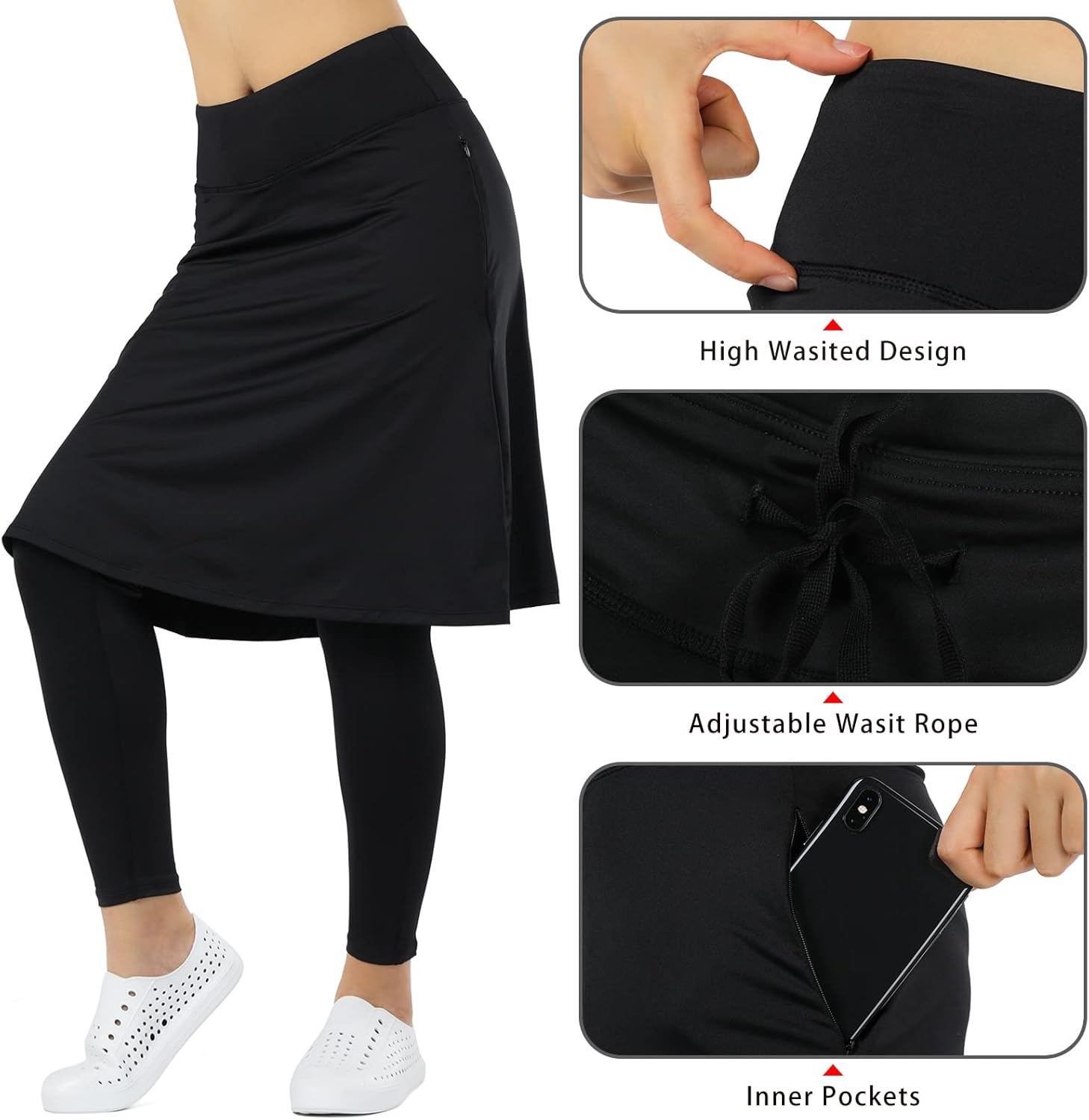 Women Athletic Knee Length Skirts with Full Length Leggings,Skorts Leggings&Skirted Leggings Skorts Women - Image 4