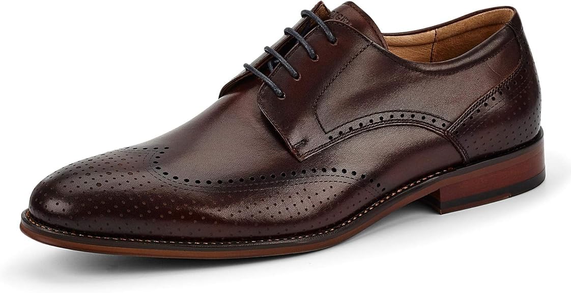 DIGEL Selleng Herren Business Schuhe | Echtleder Derbys mit Brogue-Muster, Elegante Schnürschuhe für Büro, Hochzeit, Festliche Anlässe | Größe 46 EU