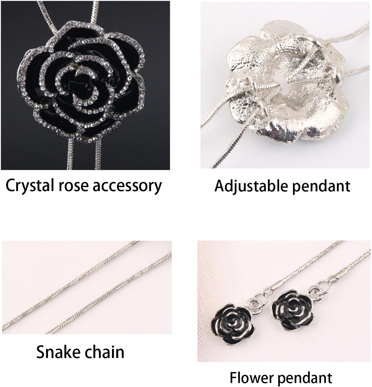 FORUBUS Elegant Long Necklace, Black Rose Long Necklace for Women, Long Rhinestone Necklace, Sweater Chain for Women - Image 4