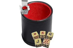 Set of Dice Cup Black PU Leather w/Plush Red Felt Lined +...