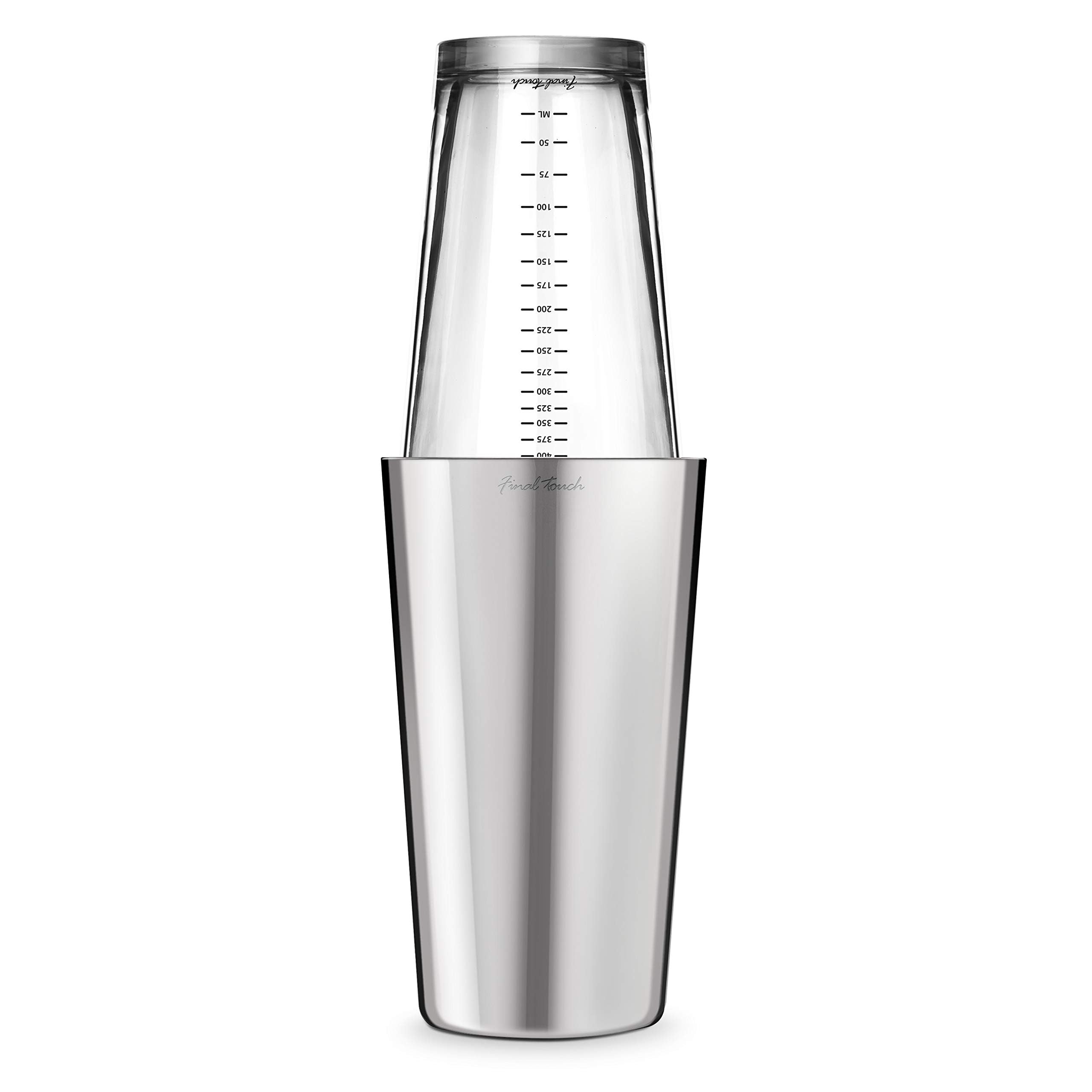 Final Touch Double-Wall Boston Shaker Set - Stainless Steel Mixing Glass with Silicone Seal - BPA-Free, Compact Storage - Leak-Proof Design - Cocktail Bartender Kit (FTA1852)