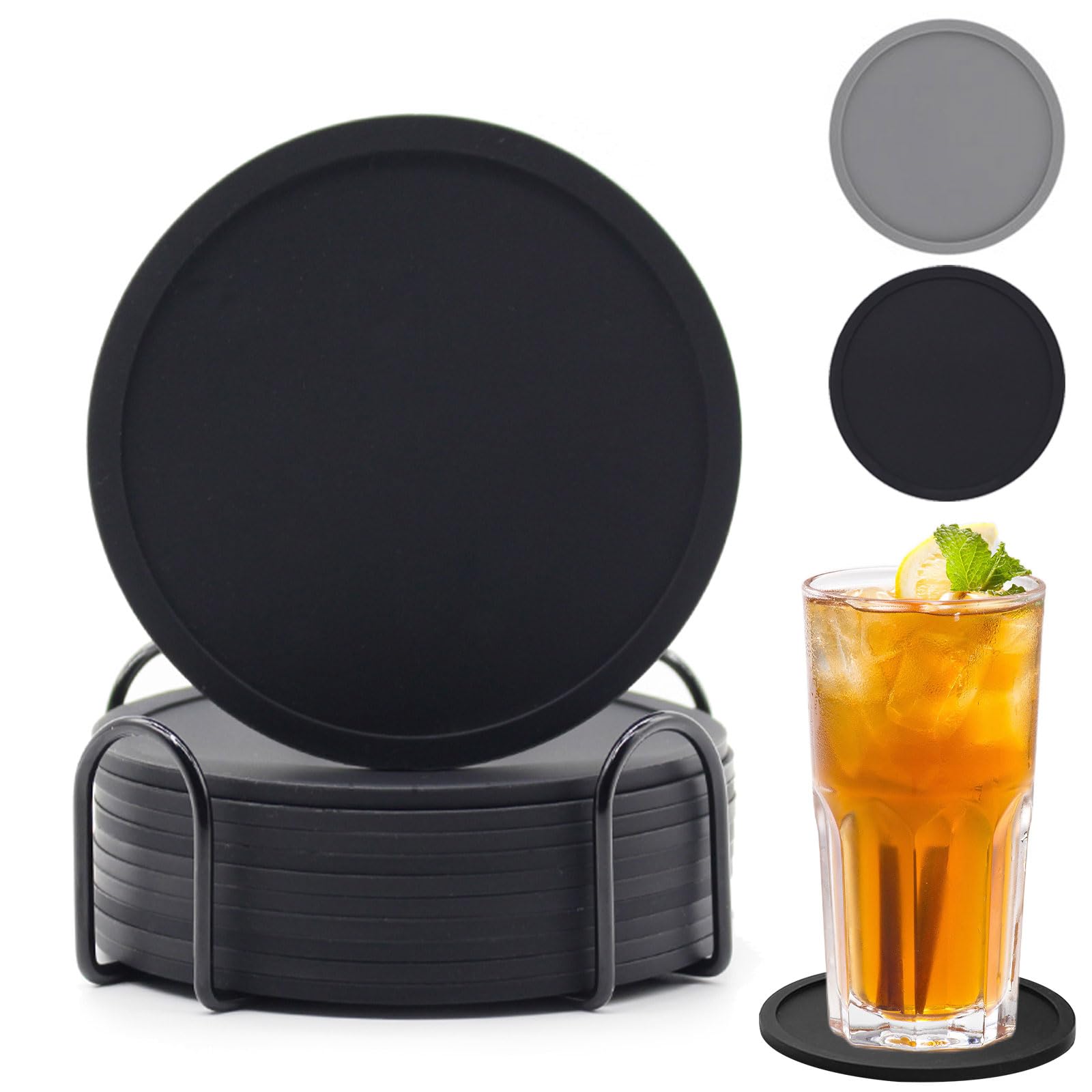 12 Pièces Dessous De Verre Silicone Rond, Sous Verre Tasses Rondes Noires Antidérapants Avec Plateau Pour Boissons, Tasses, Bar, Verre - Dessous De Table En Silicone (Noir