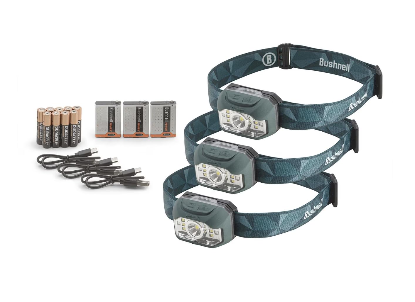 Bushnel 1000 Lumen Dual Power 3 Pack Rechargeable Headlamps