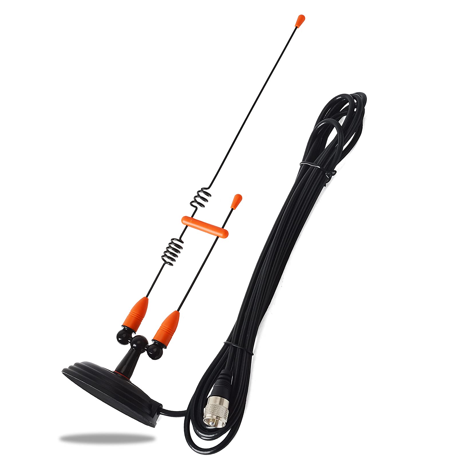 Antena móvil de Doble Banda, látigo de Montaje magnético 144/430 MHz con Cable coaxial RG58U de 4 Metros para transceptor de vehículo Yaesu Midland Icom Motorola Kenwood (Orange)