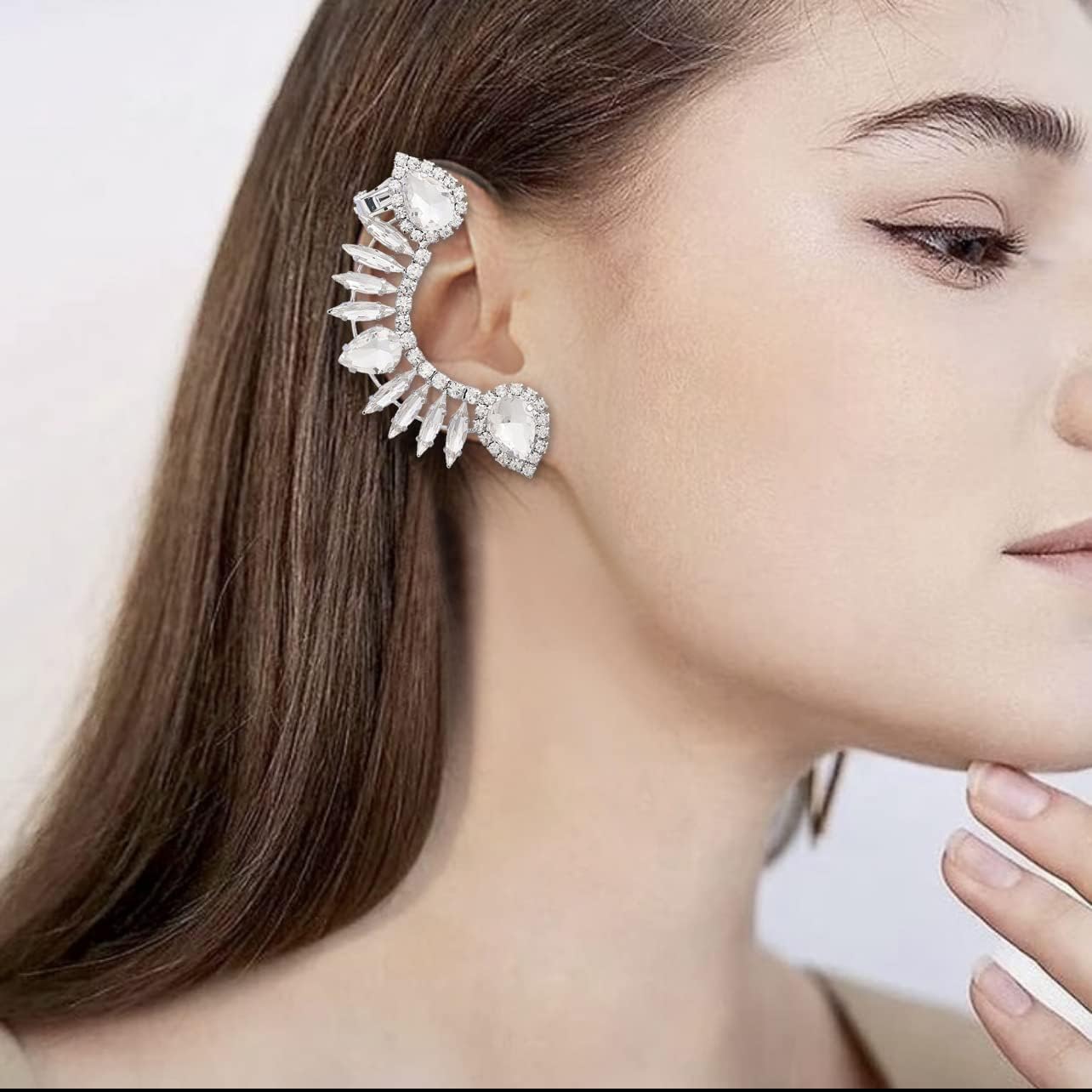 Delicate Climber Ear Cuff Earrings Cubic Zirconia Rhinestone Cartilage Clip on Crawler Piercing Statement Studs Earring Fashion Jewelry Gifts for Women Girls Bride Wedding