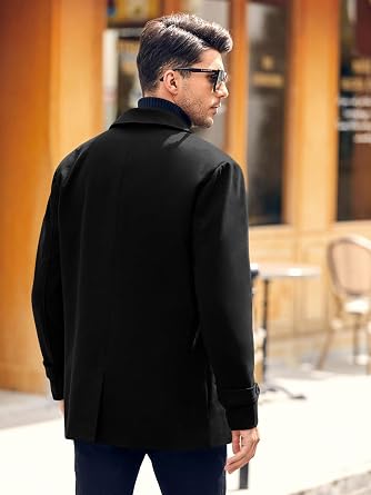 Bbalizko Mens Classic Pea Coat Notched Collar Double Breasted Slim Fit Winter Warm Heavyweight Trench Coats