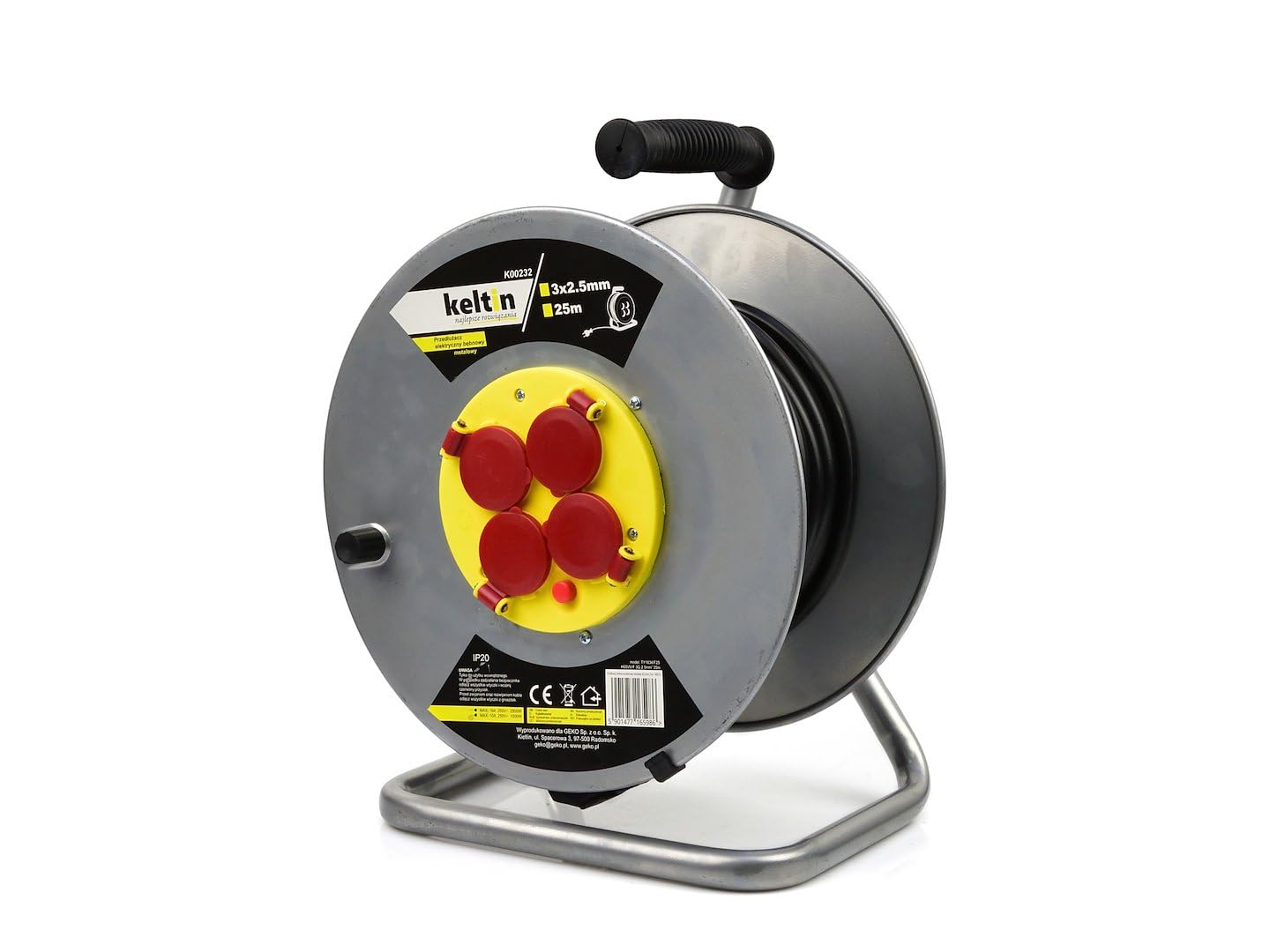 BSD Enrollador Eléctrico de Cable Metálico 25m con 4 Tomas 230V y Fusible Térmico para Protección en Hogares y Talleres