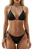 Two Piece Triangle Bikini Sets for Women String Bathing Suit Halter Top with Side Tie Bikini Bottom