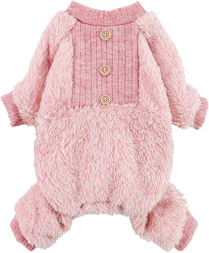 Fitwarm Pijama mullido para perros, ropa de invierno para perros pequeños, mameluco con pies, atuendo para gatos, rosa jaspeado, XS disponible en Yaxa Peru