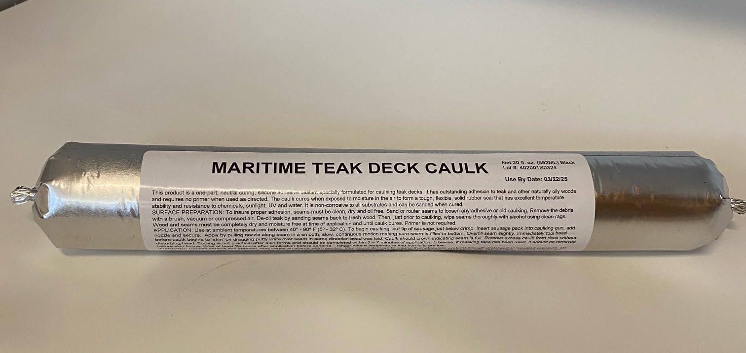 MARITIME Teak Deck Caulk Black - Sausage 20oz (592ml) Marine Caulk Professional Quality for Teak Deck Seams - Provides Bulldog Adhesion, UV & Chemical Resistant, Non-Corrosive - No Primer Required